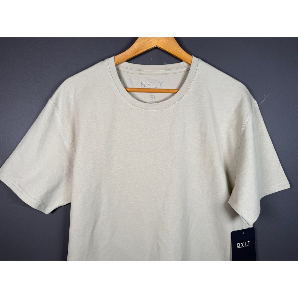 NWT BYLT Premium Basics Mens Medium Lux Split Hem T-Shirt Dust Beige